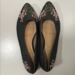 Metaphor Black Flats with Pink Floral Design
